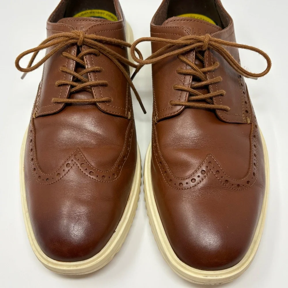 Cole‎ Haan Grand+ Wingtip Oxford Brown Leather Lightweight Shoes Men's 10.5M
